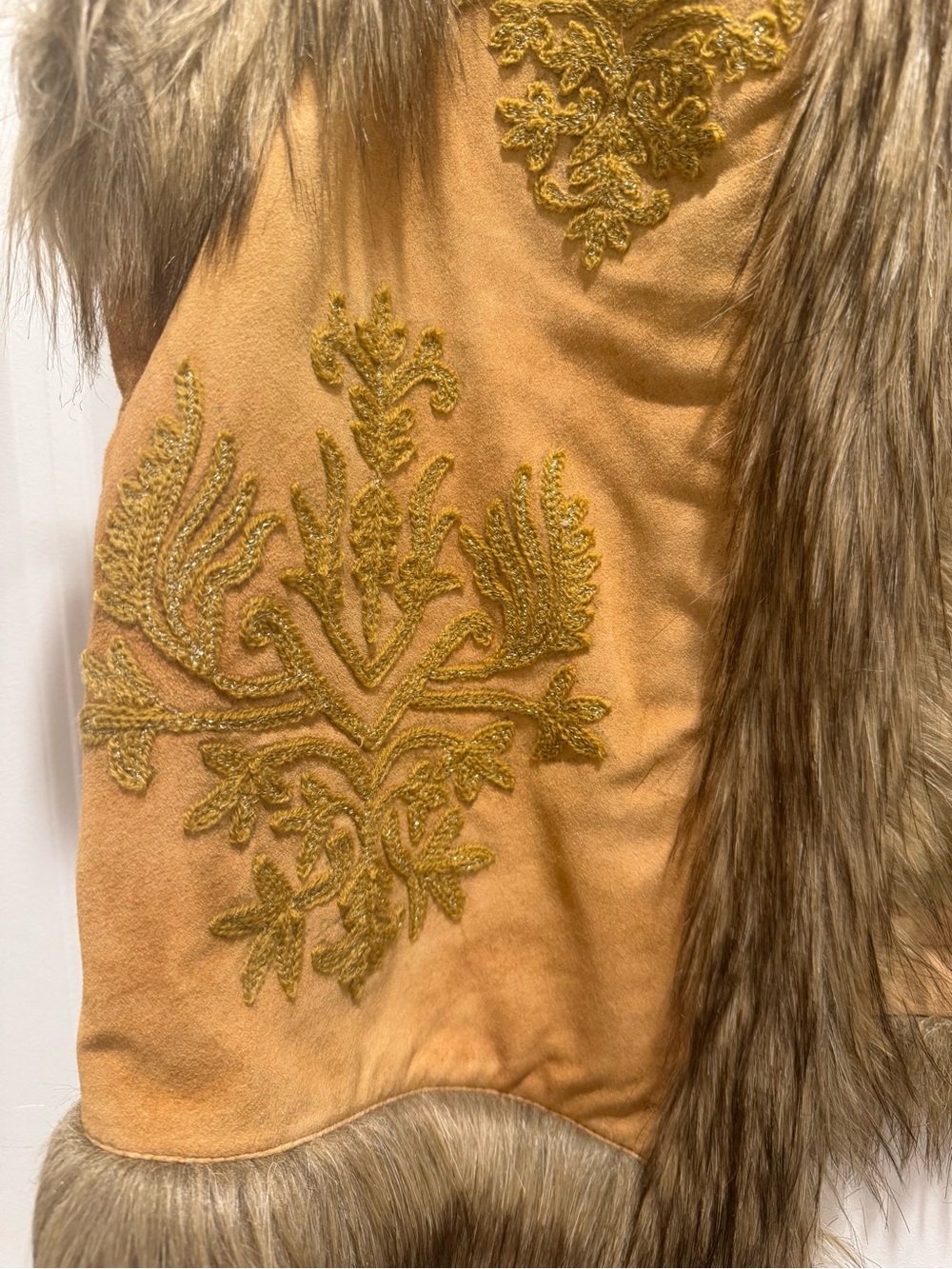 Sundance Tan Faux-Fur Trim Embroidered Vest - Picture 4 of 7